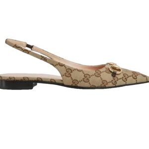 Gucci Beige Monogram Slingback Flats